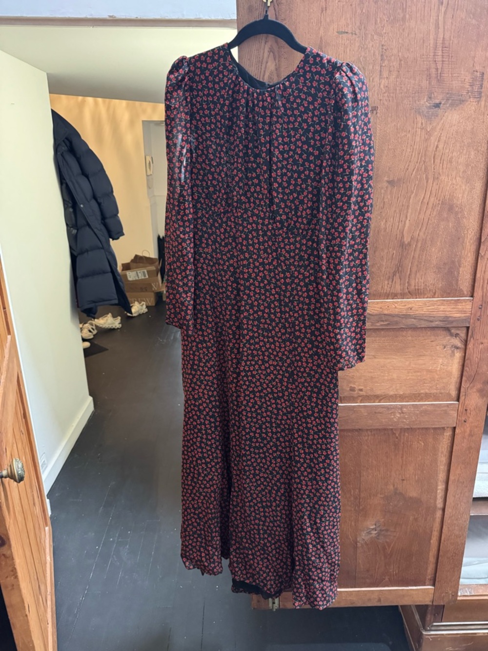 Reformation Black/Red floral maxi dress